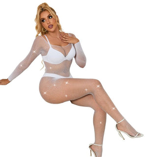 Vit Fishnet Bodystocking med Glitter